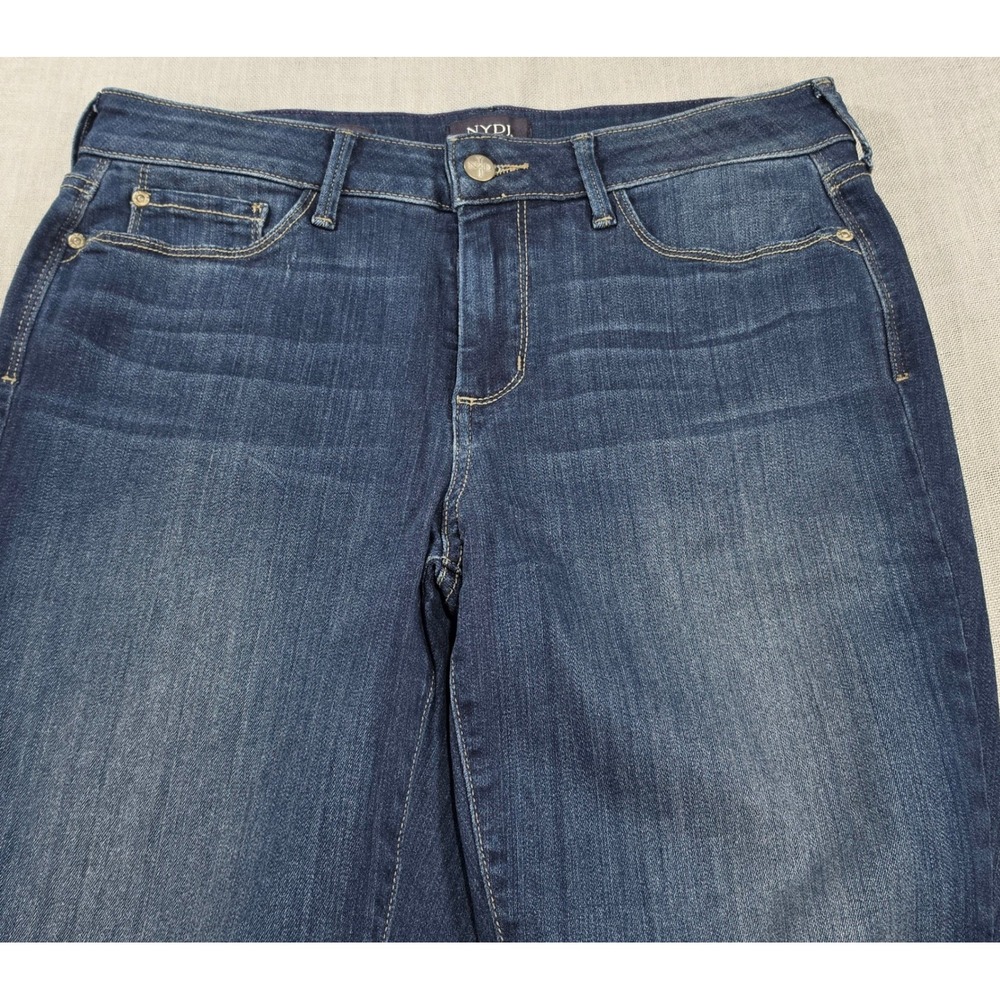 NYDJ Skinny Jeans Womens 10 Blue Excellent Raw Released Hem Dark Wash Whiskered